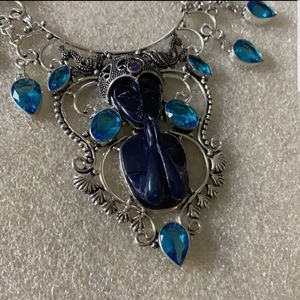 🌻*Vintage Praying Goddess Blue Topaz 925 Necklace